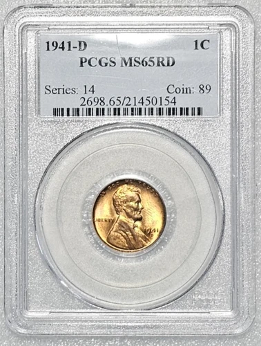 1941-D Lincoln Wheat Cent US 1c PCGS MS65 RD Red