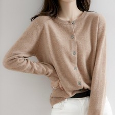Cardigan Donna In Maglia Morbida Scollo A Girocollo Con Bottoni Maniche Lunghe