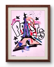 Aleph Original Art Paris 14x11 Modern Abstract Face Expressionism Acrylic Paper