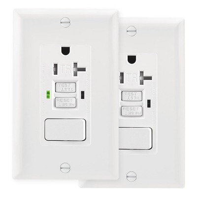 2 Pack 20A GFCI Outlet with Switch Tamper-Resistant Receptacle White ETL