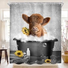 Farmhouse Grey Highland Cow Shower Curtain 60"W x 72"L Pack of 1 01brown