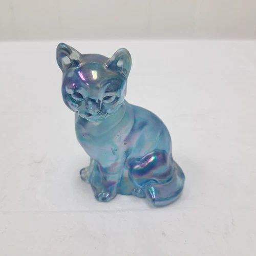 Vintage Fenton Amethyst Iridescent Carnival Glass Cat Kitten Animal Display