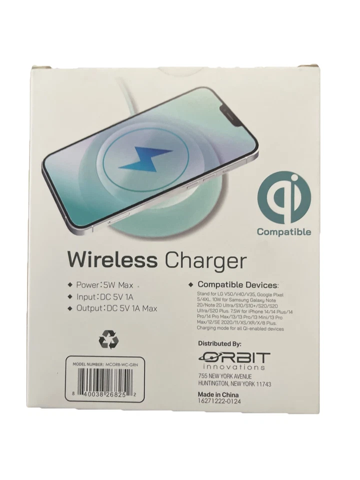 Almohadilla de carga inalámbrica verde. 5 vatios máx. Compatible con QI. Nuevo Foto 2 de 2