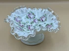 Fenton Silver Crest Charleton Pink Rose Hand Painted Pedestal Candy Dish