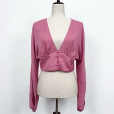 Glassons Top Womens 10 Pink Satin Cropped Feminine Boho Fairy Dainty Ethereal