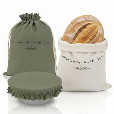 Beautiful Linen Bread Bag Set and Proofing Cover For Homemade Sourdough Bread...