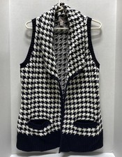 Chicos Open Front Sweater Sz 2 Vest Knit Womans Black White Knit