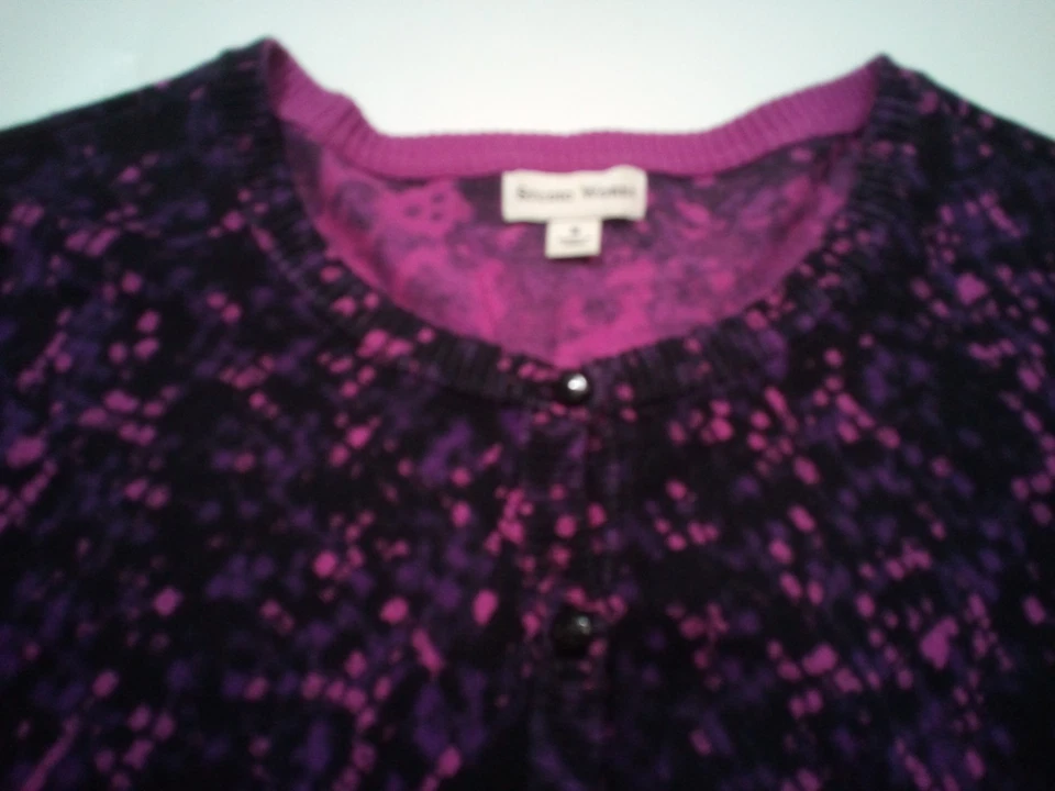 Studio Works Cardigan Sweater Women M Black Purple Round Neck Long Sleeve - Image 4 of 4