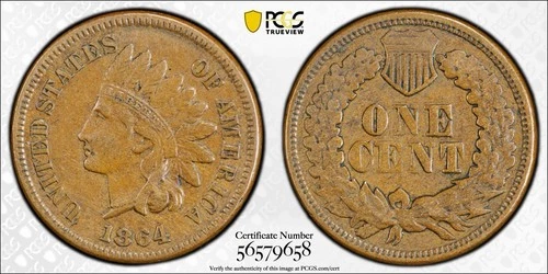 1864 L On Ribbon Indian Head Cent Coin XF 40 Grade PCGS