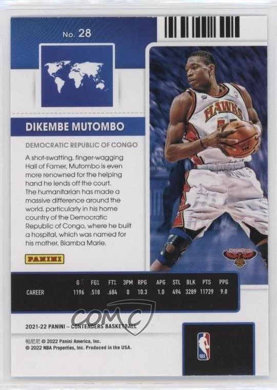 2021-22 Panini Contenders International Ticket Dikembe Mutombo #28 HOF - Image 2 of 2