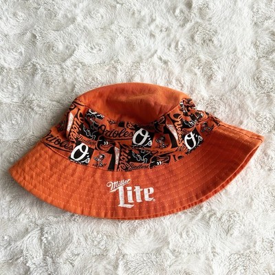 Baltimore Orioles Floppy Bucket Hat Adult OS Orange Miller Lite SGA Script Bird