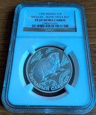1996 Russia 2 Roubles Sand Mole-Rat 1/2 Oz Silver Proof NGC PF-69 UC