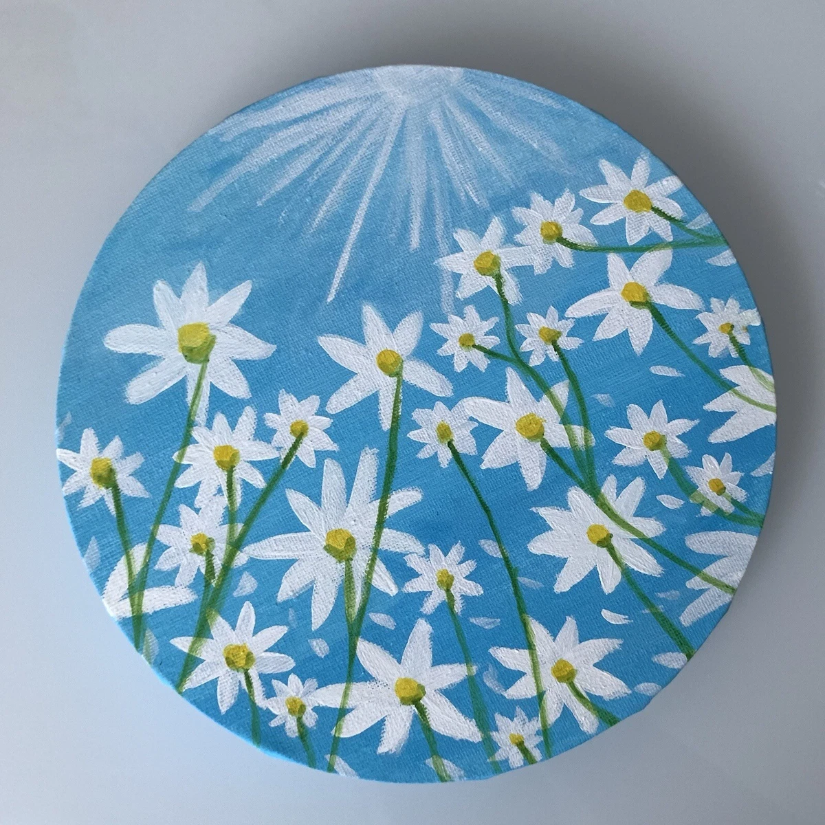 Floral Handmade Round Canvas 8in. Acrylic Painting Small