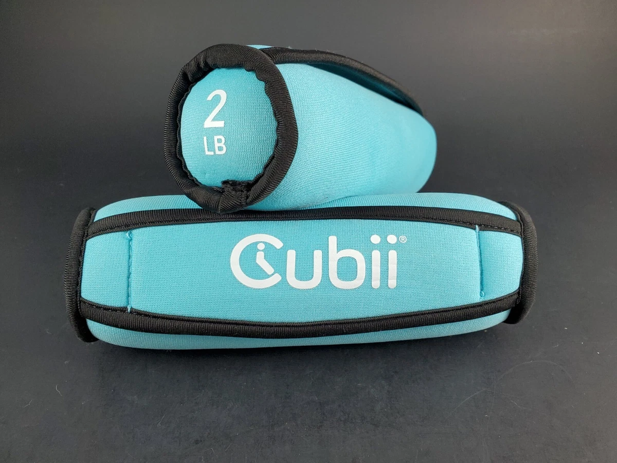 Pair Of 2 Cubii Hand Weights 2 pound Teal Stretch Cloth Workout Exercise Fitness