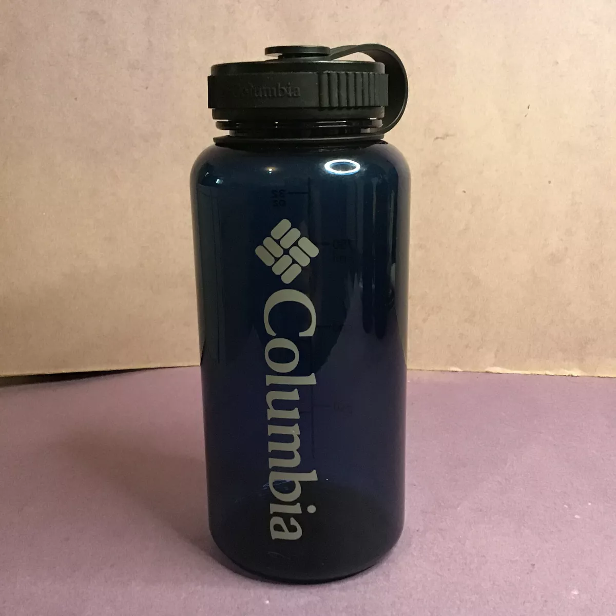 Columbia 32oz Water Bottle Plastic Blue Silver Wide Mouth Lightweight  Travel