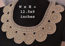 WHITE FAUX PEARLS Beaded Trim for WEDDING Neckline, RHINESTONES  SILVER BULLION