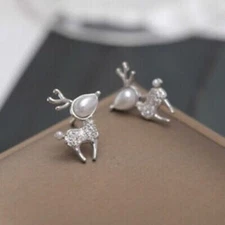 2Ct Pear Cut White Pearl Push Back Deer Elk Stud Earrings 14K White Gold Finish