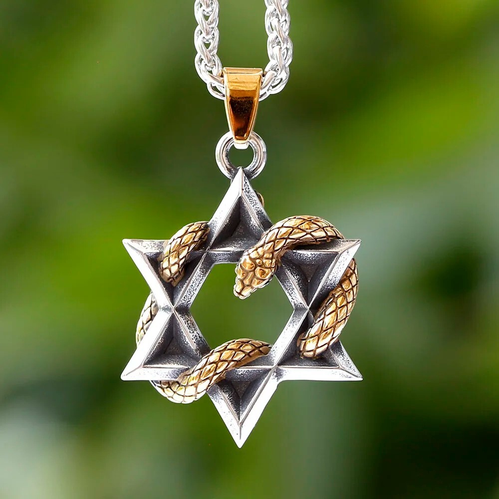 Star Gold Snake Necklace Pendant Men Women Stainless Steel Amulet Animal Jewelry