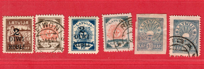 1919-21 LATVIA SELECTION OF 6 STAMPS USED 9599
