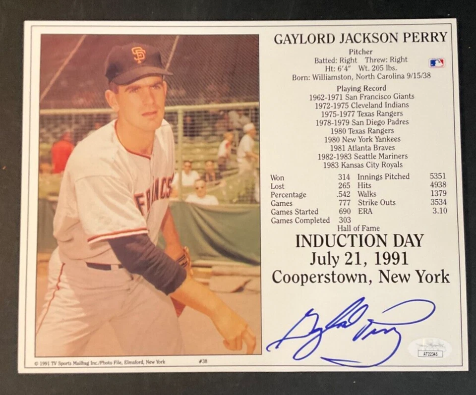 Gaylord Perry Signed Induction Card JSA Cert w/COA MLB S.F. Giants #36 HOF 1991! - Image 2 of 4