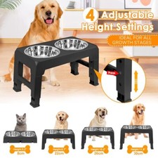 Elevated Raised Pet Dog Feeder Bowl Food Water Stand  2 Stainless Steel Bowls