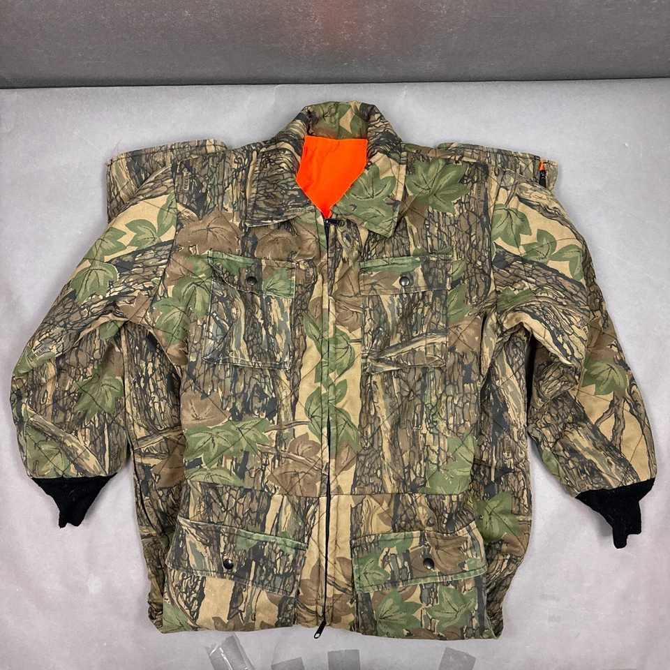Vintage Cabelas Coveralls Men Medium Trebark Camo Reversible Blaze Orange Fleece - Image 2 of 4