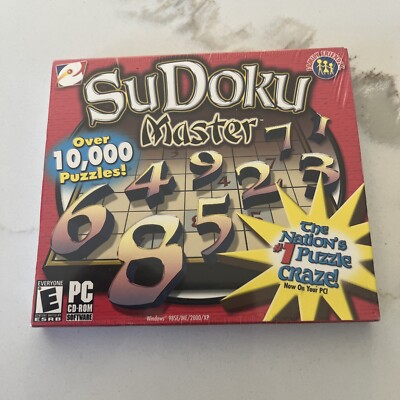 SuDoku Master Over 10,000 Puzzles (2005, PC CD-ROM Software) NEW! FACTORY SEALED