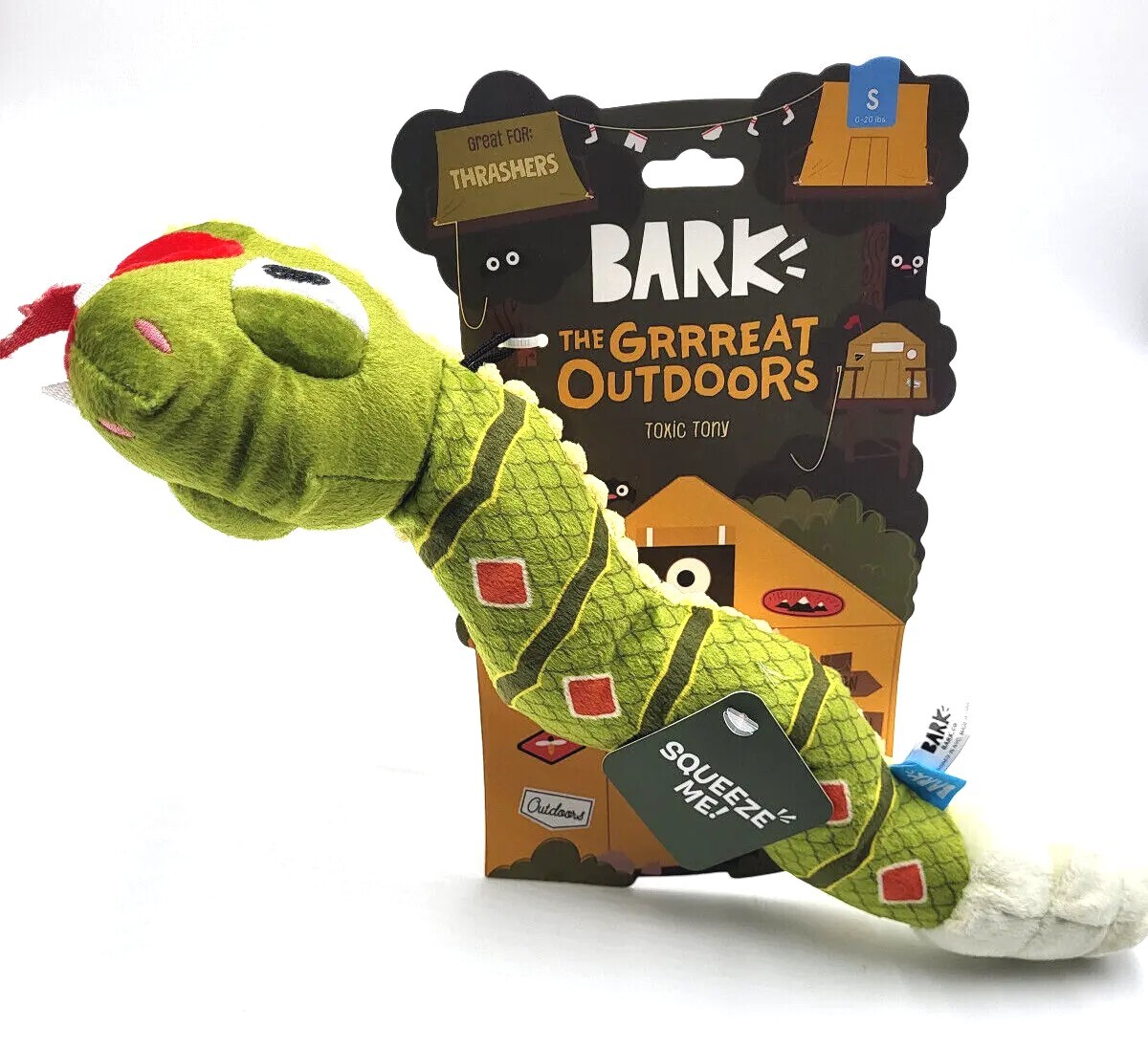 BarkBox Toxic Tony Snake Small/Medium Plush Squeaky Crinkly Dog