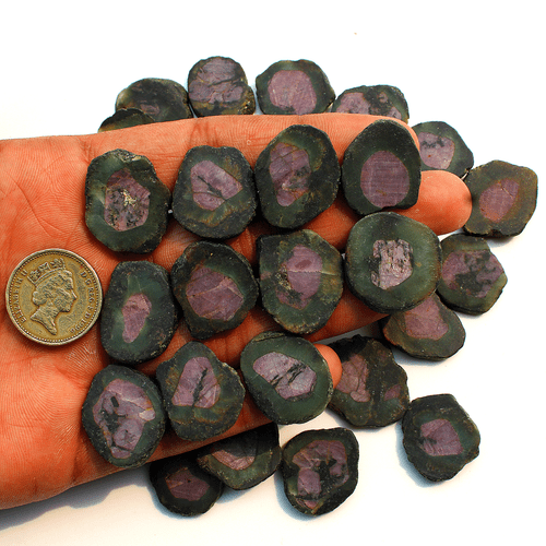 7 Pcs Natural Rare Watermelon Ruby Untreated 19mm-26.5mm Slice Rough Gemstones - Picture 7 of 15
