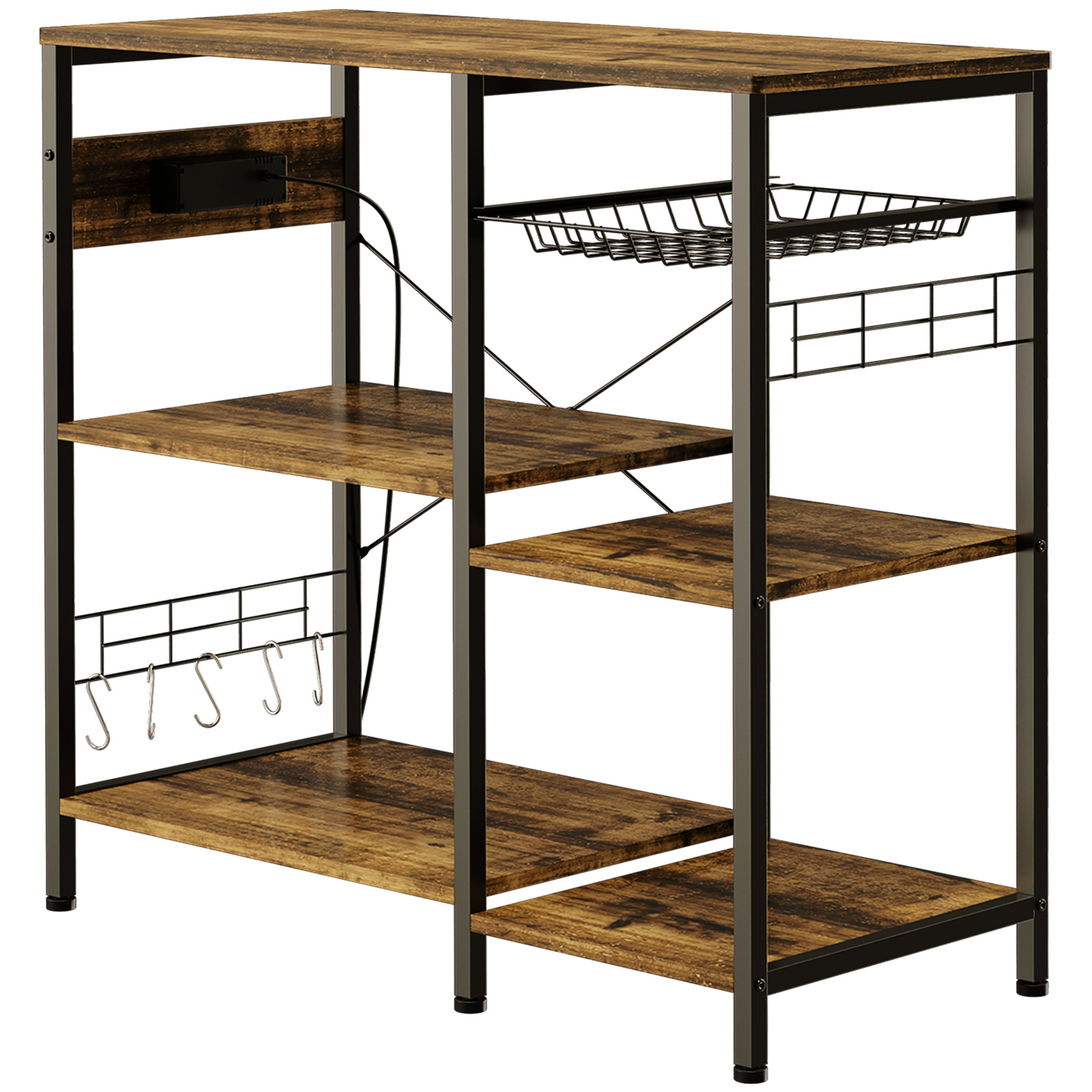 HOMCOM Mobile da Cucina a 3 ripiani, Marrone rustico con Presa e...