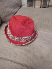 Target Mossimo Red Paper Polyester Fedora Hat Band Is Floral Cotton