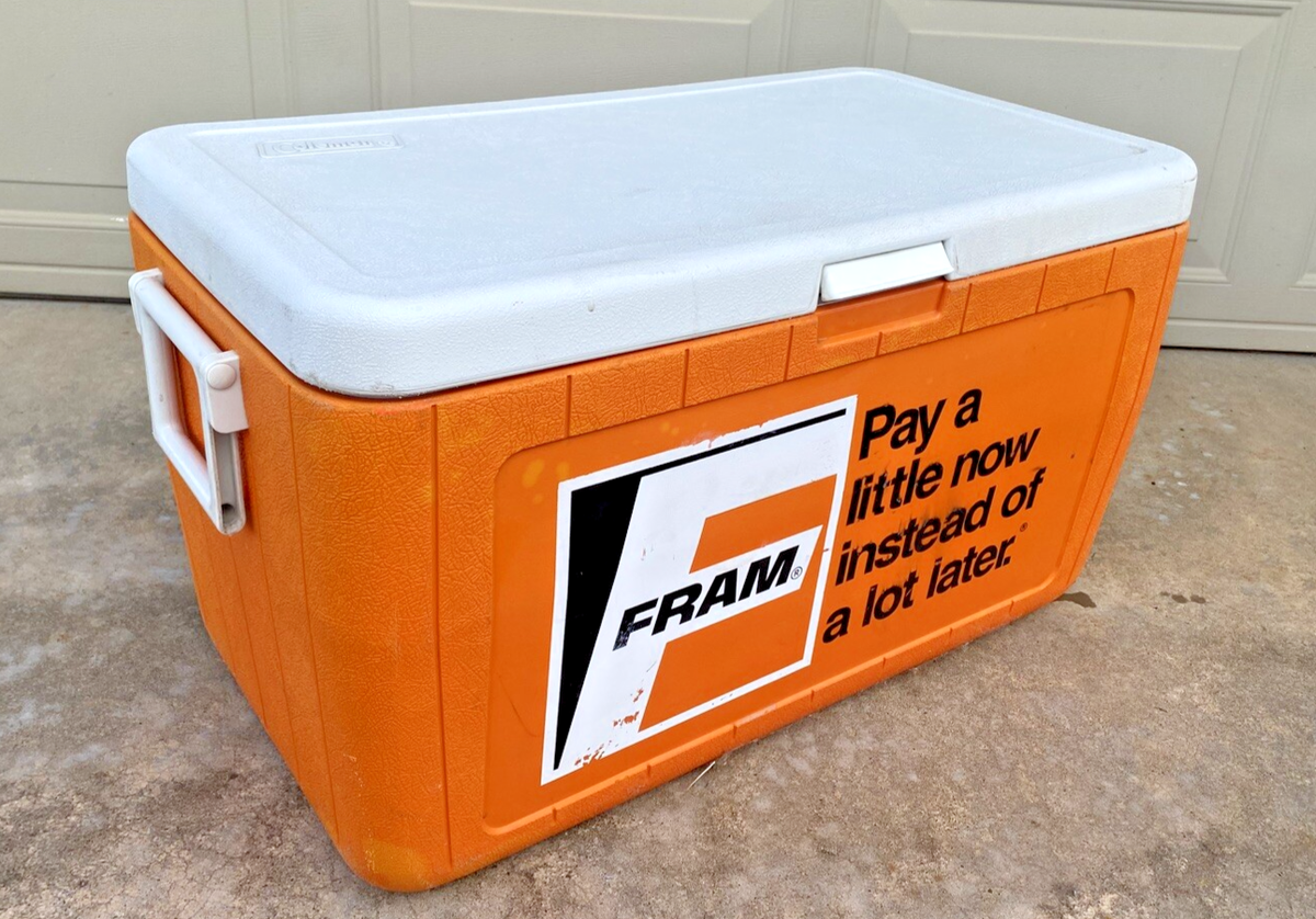 Coleman Fram Cooler Large Ice Chest Orange Handles Boat Tailgate