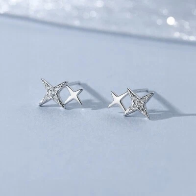 Kleine Ohrstecker Sterne Sterling Silber 925 Zirkonia Damen Mädchen Ohrringe - Bild 1 von 4