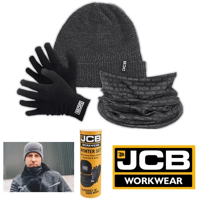 JCB THERMAL WARM WINTER GIFT SET HAT KNIT GLOVES NECK WARMER WORK ACCESSORIES