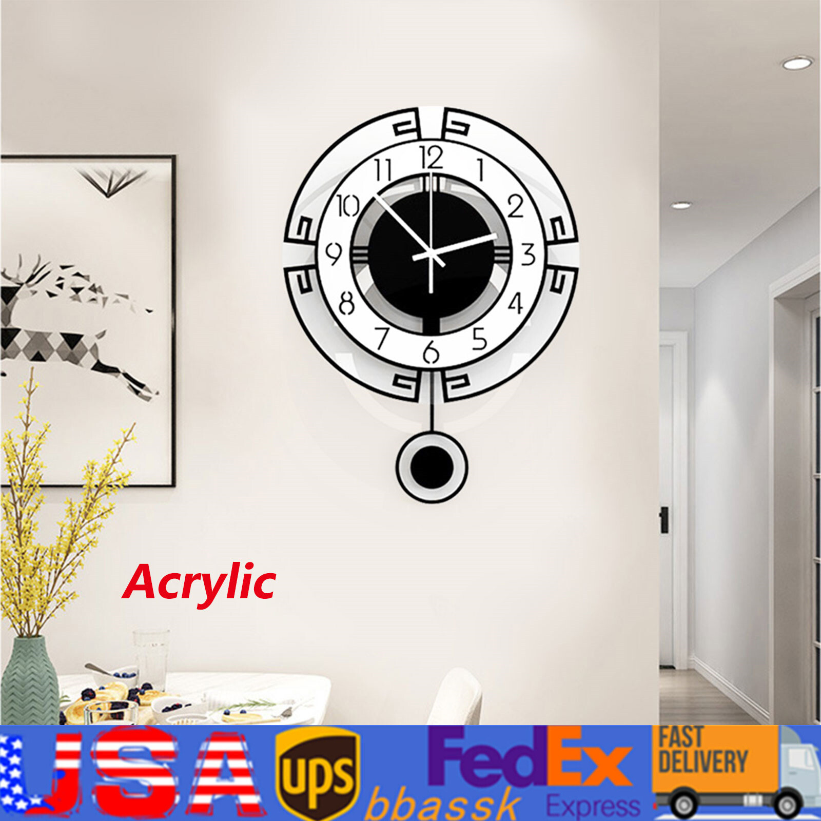 Large Swing Wall Clock Modern Nordic Living Room Silent Pendulum Wall Clock