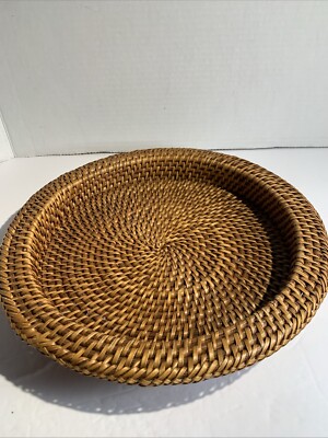 Vtg Rattan Round Fruit Bread Tray Basket~11  Warm Brown Excl Condition Display