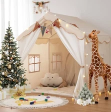 Kids Tent, Kids Playhouse 2 in 1 with Padded Mat and String Lights, Besrey Large