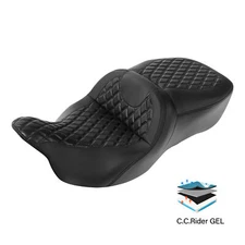 Black Driver Passenger Gel Seat Fit For Harley Touring Electra Tri Glide 2009-23
