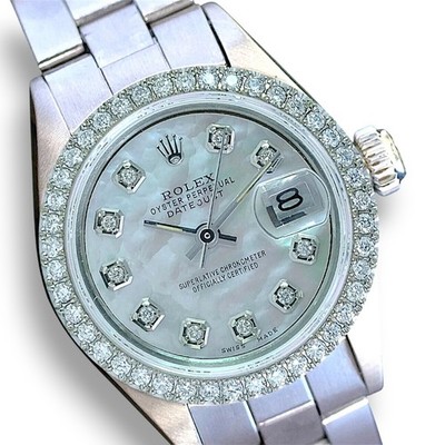Ladies Rolex Datejust SS White MOP Diamond Dial Bezel 26mm Watch Original Band