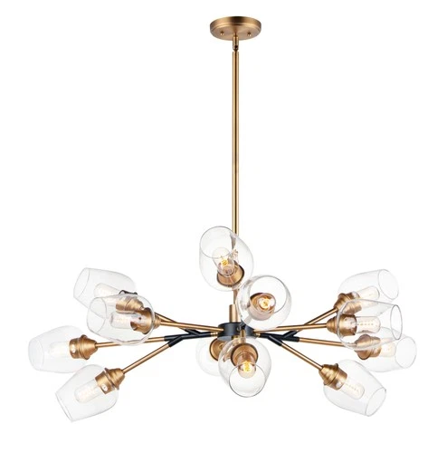 Savvy 14.75" 12-Light Chandelier in Antique Brass/Black - Picture 2 of 2