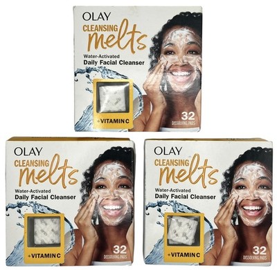 3X Olay Cleansing Melts Water Activated Daily Facial Cleanser +Vitamin 96 Pads