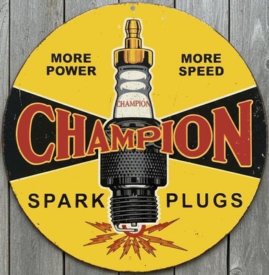 Champion Spark Plugs 12'' Diameter Vintage Novelty Metal Sign Made In USA New!