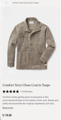 #ad #ad NWT The Normal Brand Men’s Comfort Terry Chore Coat Medium Taupe MSRP $178 $158.00