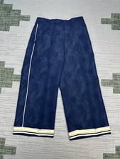 Zara Basic Pants Womens Medium Navy Blue Floral Jacquard Wide Leg Crop