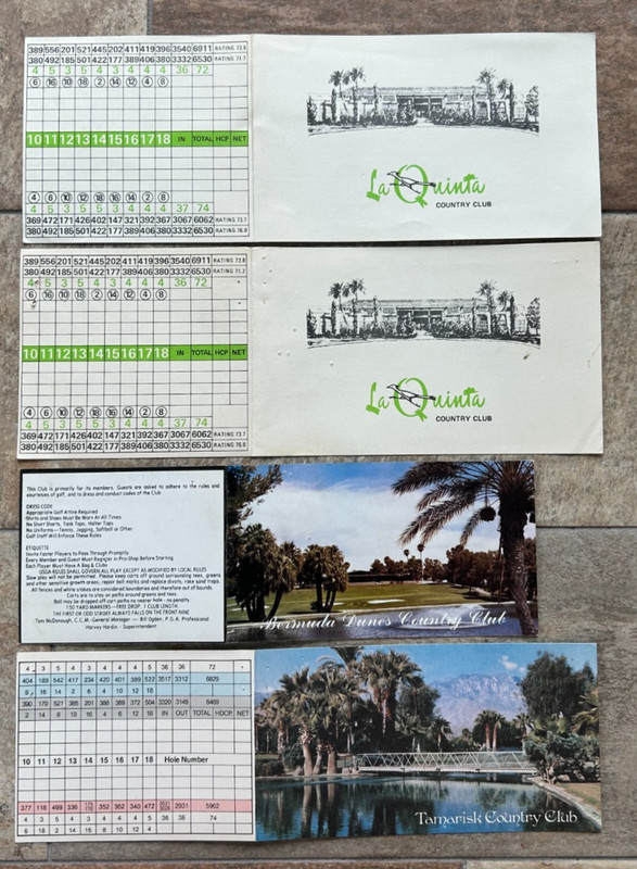 PGA TOUR PALM SPRINGS VINTAGE SCORECARDS, LA QUINTA, BERMUDA DUNES, TAMARISK