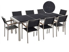 Gartenmöbel Set Tisch 220 cm mit 3 Platten in Schwarz 6 Stühle in Schwarz