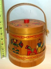 Vintage Swedish WOOD BUCKET Firkin FOLK ART DAL Horse Hand Ptd Scandinavian