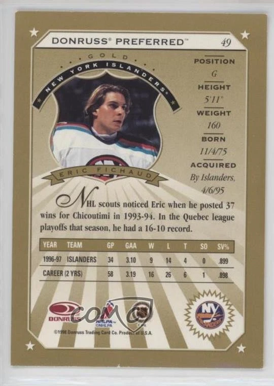 1997-98 Donruss Preferred Gold Eric Fichaud #49 - Image 2 of 2