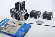 Hasselblad 1000F classic Film Camera.  Zeiss Tessar 80mm 2.8 len  (3) Film Backs