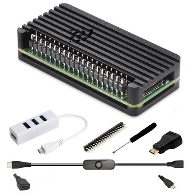Pi Zero Aluminum Case Kit with Pin Header, OTG Hub, HDMI Adapter, On/Off Swit...